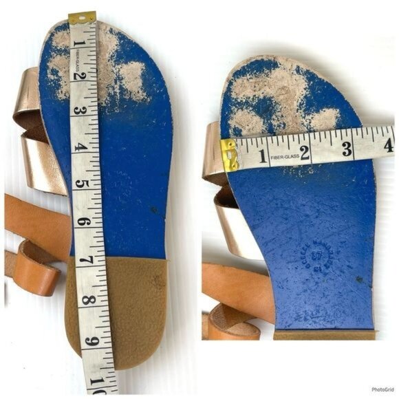 KYMA PATMOS CROSS ANKLE STRAP FLAT SANDAL GOLD/TAN LEATHER 7 - Picture 9 of 11